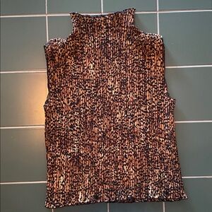 E.K. Design Crinkle Cheetah Print Sheer Textured Mock Turtleneck